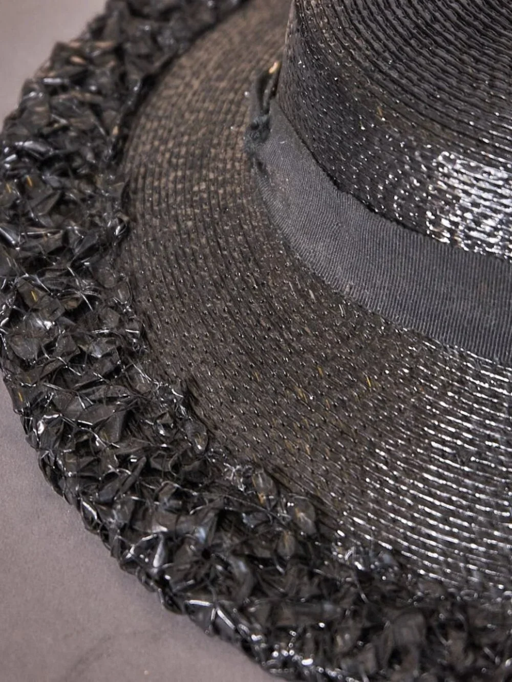 1940s Black Raffia Straw Sun Hat Wide Brim - Picture 11 of 13
